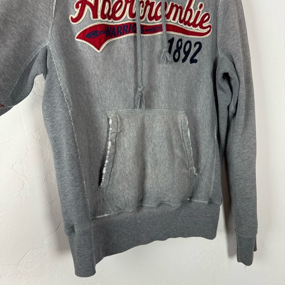 VTG Y2K A&F Abercrombie & Fitch Hoodie Pullover Sweatshirt Grey Fleece Lined Red - Picture 3 of 10